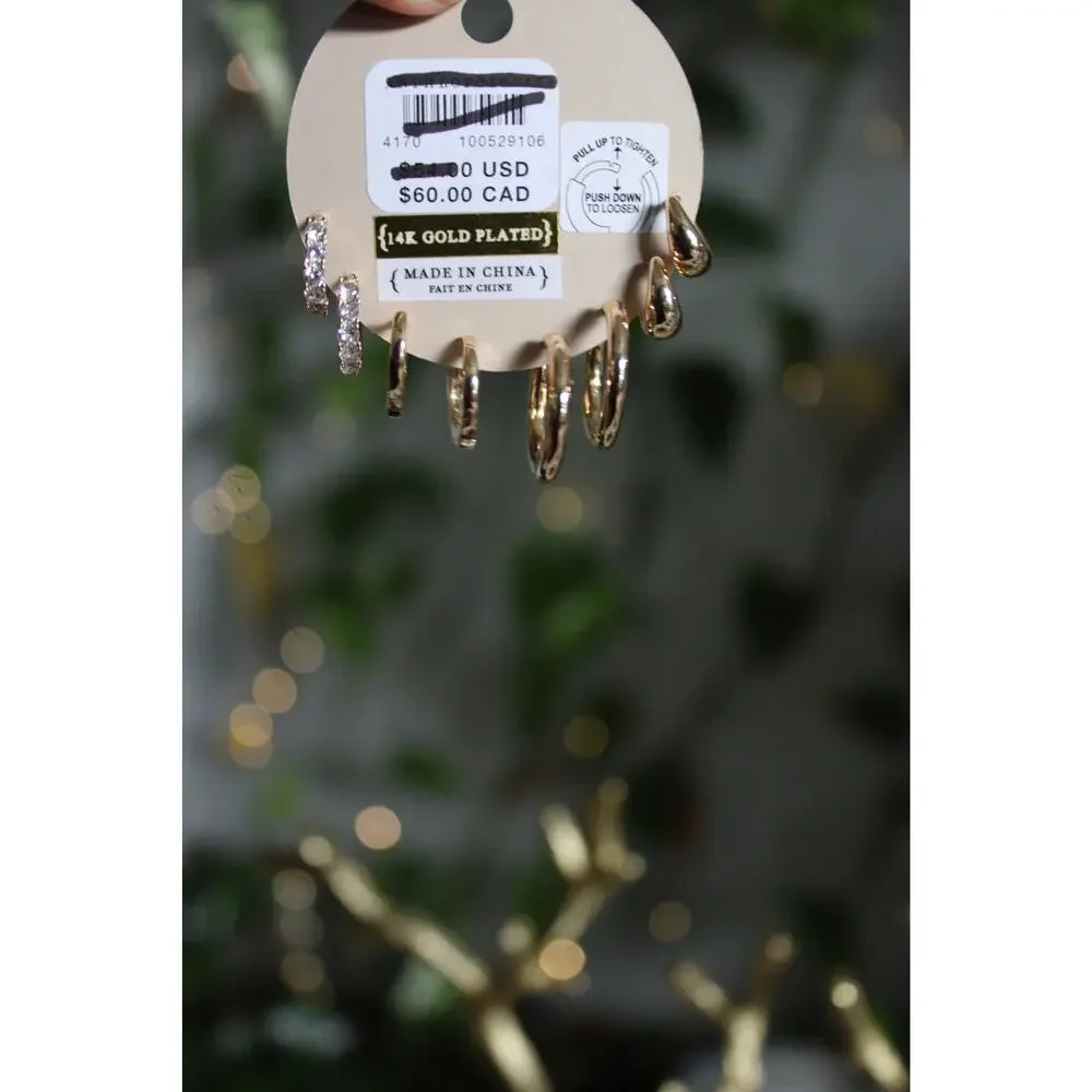 Anthropologie 14K Gold-Plated Mixed Hoop Earrings Set MSRP $54